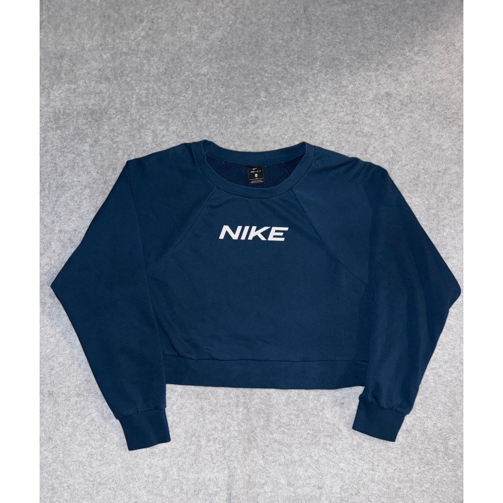 Nike Dri-FIT Cropped Sweatshirt Womens 1X Teal Blue Pullover Logo Raglan Sleeve
